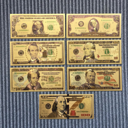 7x Us Dollars Gold Plated Bookmark Novelty Bill Banknote Collectible Set Gifts
