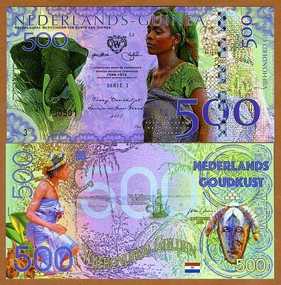 Netherlands Guinea (ghana) 500 Gulden, 2016 Private Issue Polymer, Unc >elephant