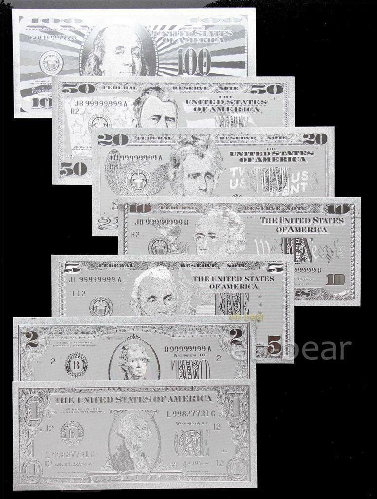 Lots 7 Pcs Us Dollar Silver Banknote Crafts Full Set Unusual Beautifully