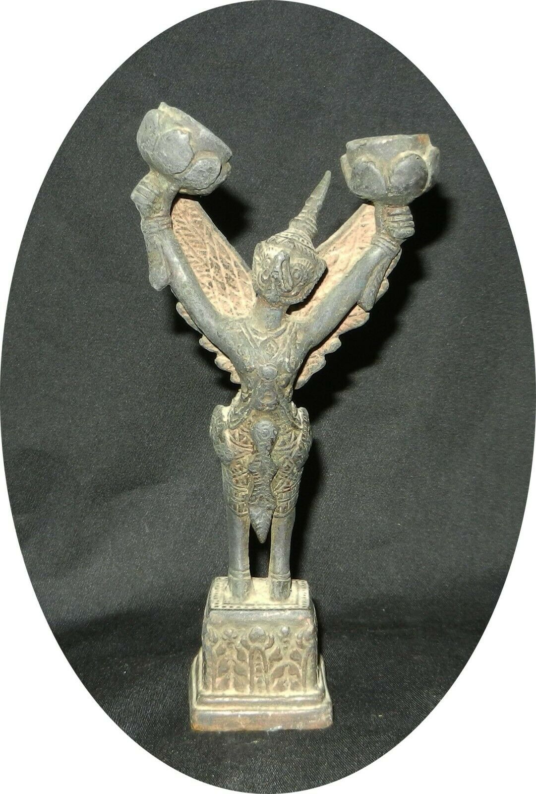 Rare Antique Cambodian Bronze Garuda Candle Holder Altar Statue~7"