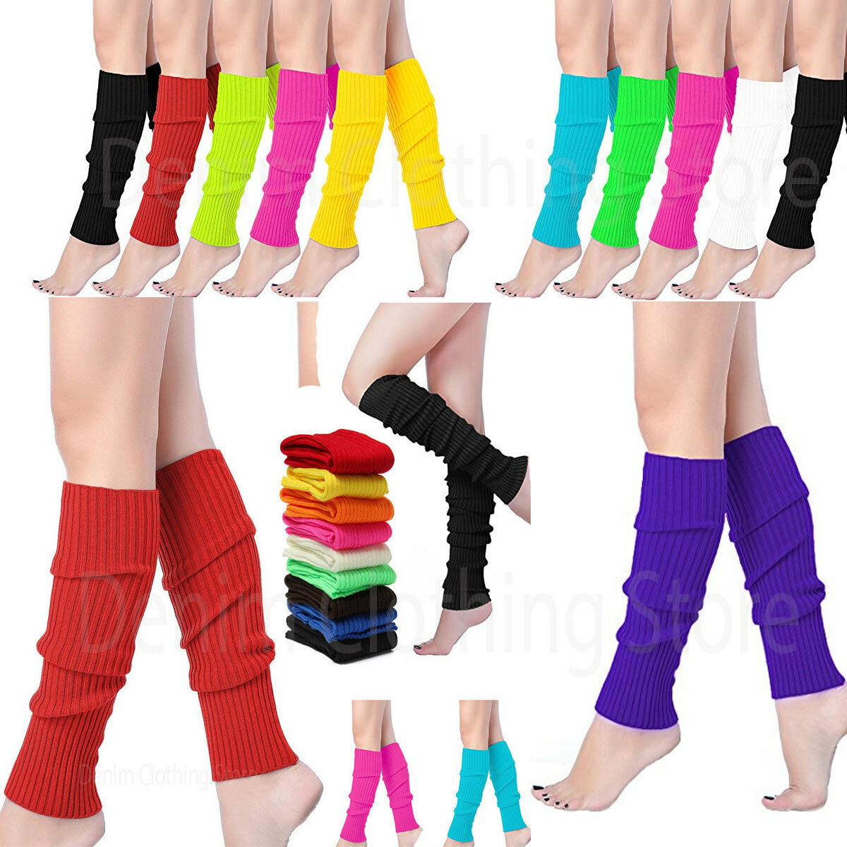 Women Crochet Knit Ribbed Leg Warmers Solid Knee High Winter Wool Boot Sock 16"
