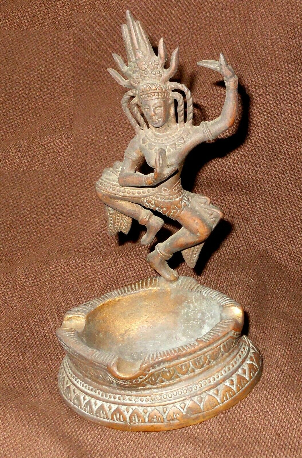 Rare Antique Cambodian Bronze Statue Ashtray~dancing Apsara