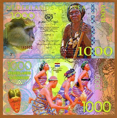 Netherlands Guinea (ghana) 1000 Gulden, 2016 Private Issue Polymer, Unc > Monkey