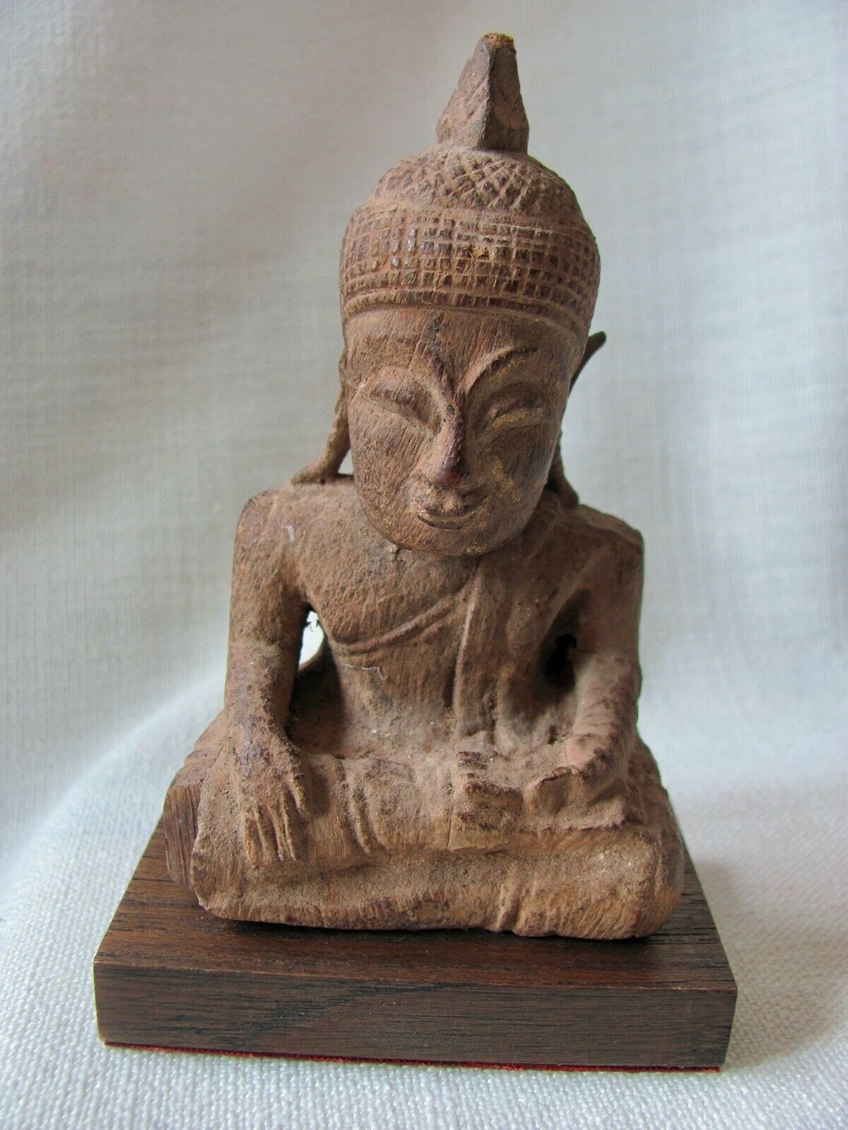 Mounted Antique Thai Seated Wood Buddha Figure