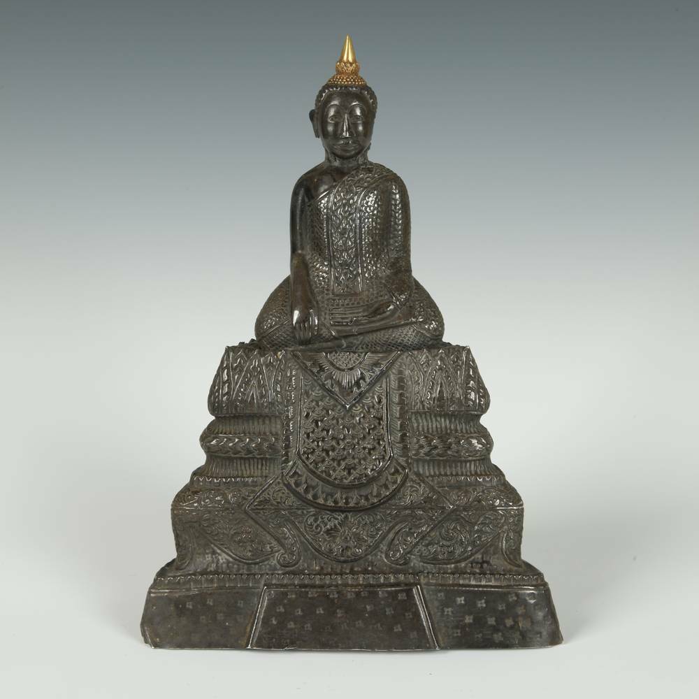 Antique Seated Buddha Clay Silver Gold Burma Laos Thailand Buddhism 19th C.
